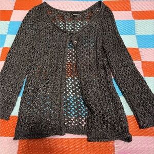 Alfred Dunner Women's Charcoal Open-Knit Cardigan